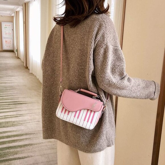 Women's Pink Stylish Piano Shape Cross-Body Shoulder Strap PU Satchel Handbags - Picture 3 of 6